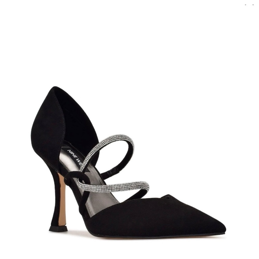 Nine West  Black Pointed-Toe Pump with Crystal Double Straps
